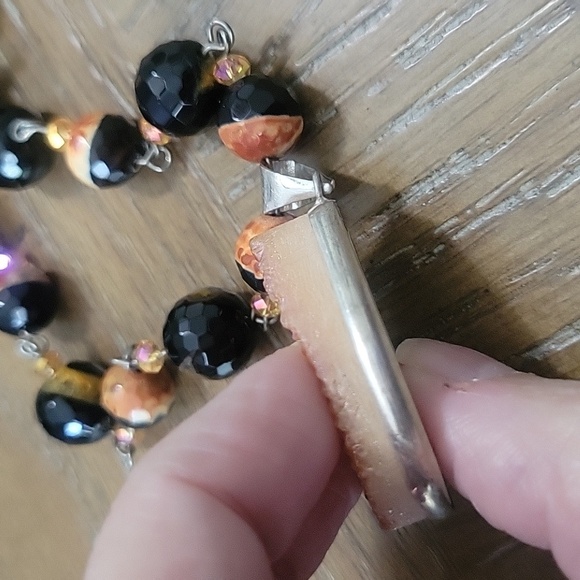 Elegant Multi-Color glass Beaded Necklace with SS wrapped rust color pendant - Picture 6 of 6